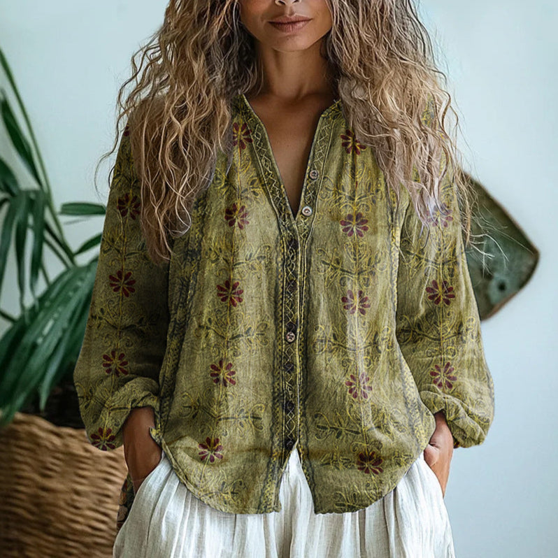 Ebba™ - Elegant Blus med Bladtryck