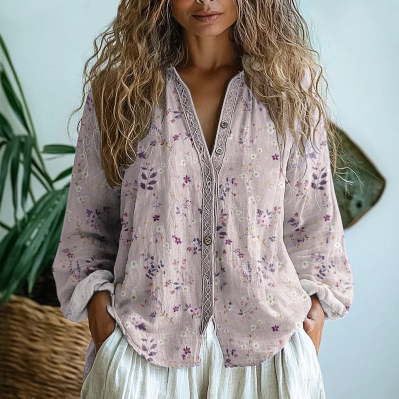 Ebba™ - Elegant Blus med Bladtryck